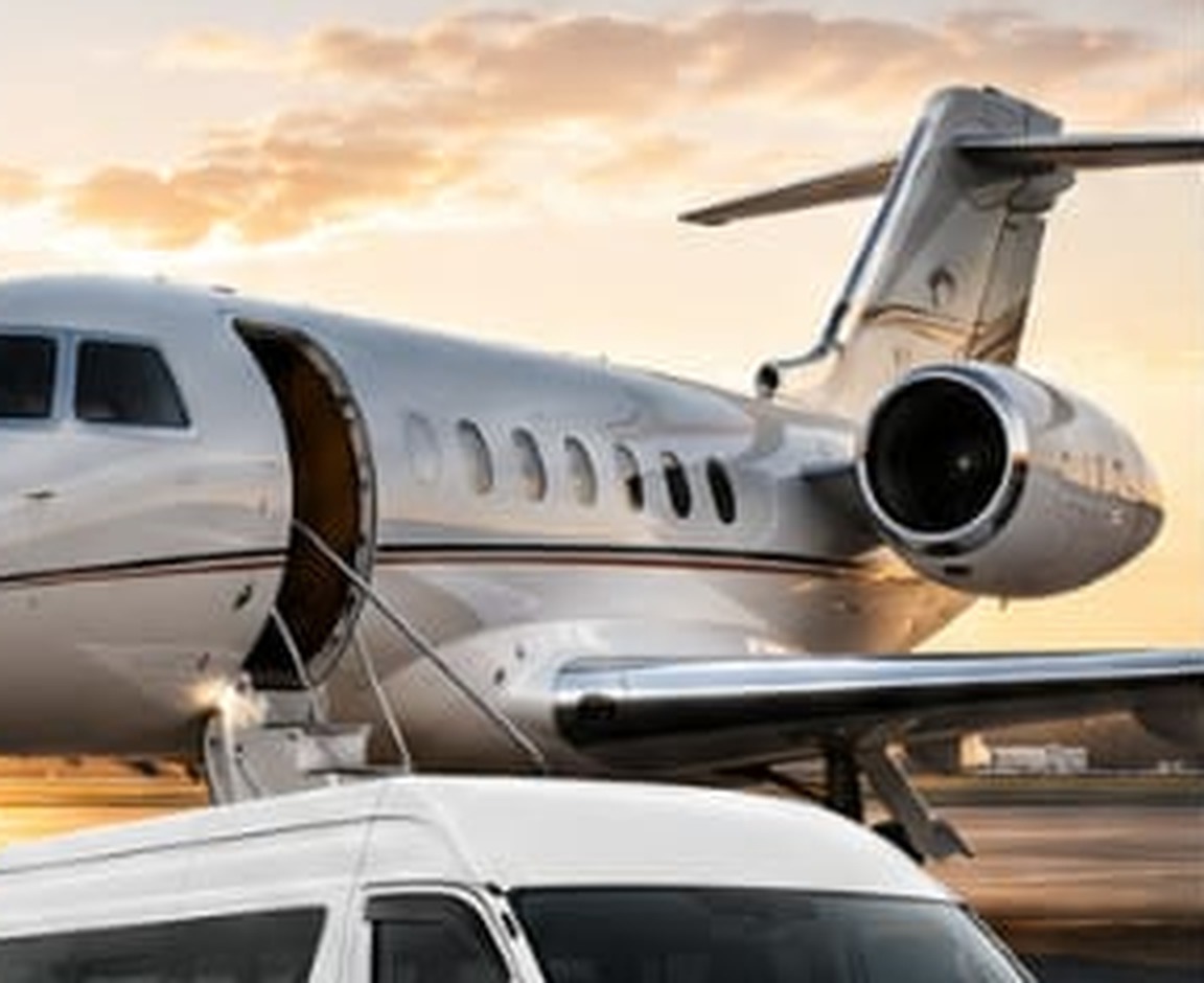 Private jet on the apron at sunset, ready for a Hopsam Services charter